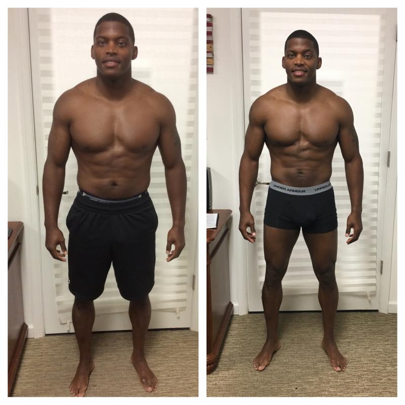 Will Reid lost six pounds of fat, gained 10 pounds of solid muscle and dropped his body fat to a ripped 8.9 percent. PHOTO COURTESY OF ANTONIOS TRAINING